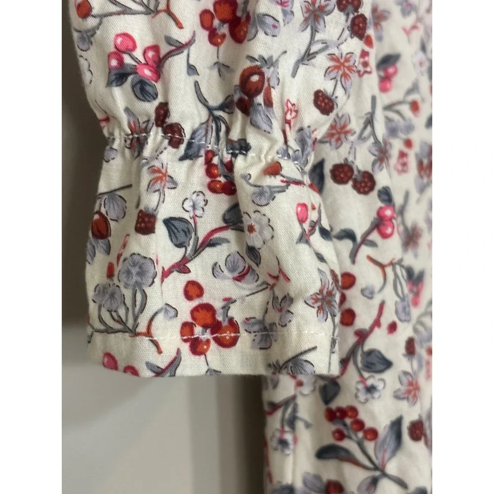 Girls Floral Berry Print Smocked Cotton Dress Peter Pan Collar Size 110 (5T)